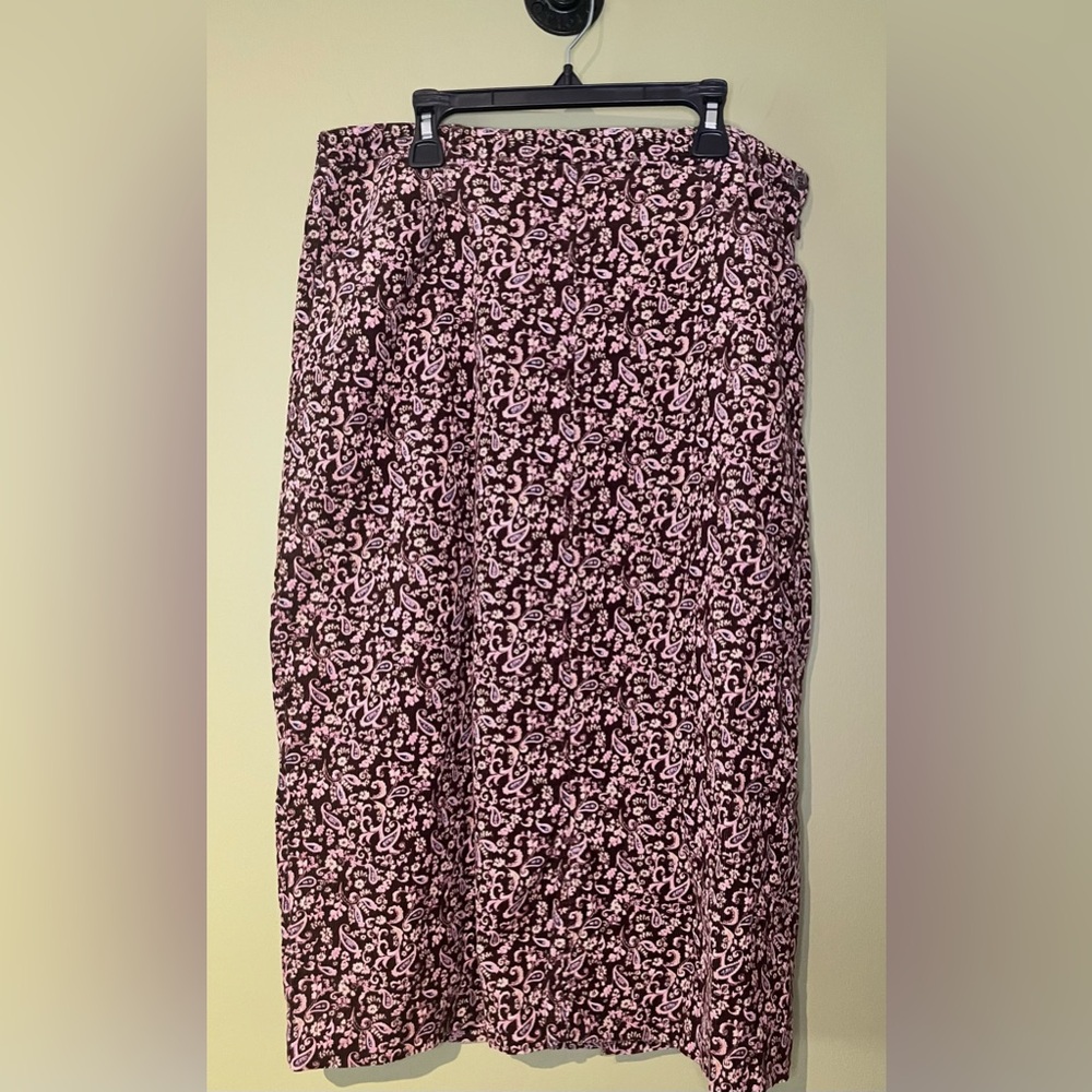 Bobbie Brooks Pink and Brown Paisley Midi Skirt Pockets Fall Pattern